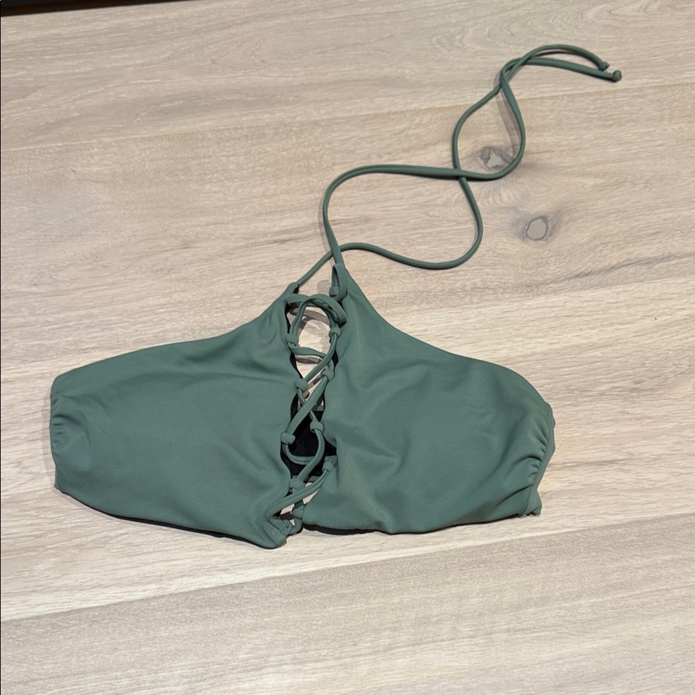 Leith Lace-Up Halter Bikini Top – Olive Green ✨